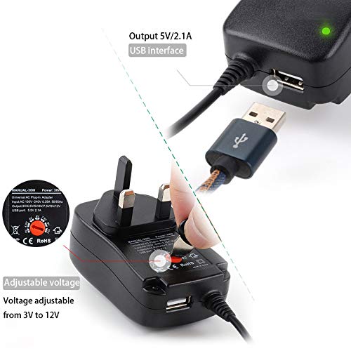 مصدر طاقة يونيفرسال 30 واط بتيار متردد مستمر مع 8 مقابس تحويل لـ 3 4.5 5 6 7.5 9 12 فولت للاستخدامات المنزلية شريط ليد - تيار اقصى 2000 ميلي امبير يو اس بي مايكرو من سيبا