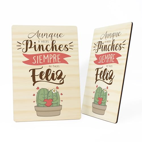 Dehome - Tarjeta Felicitación Enamorados madera - Regalo Original para San Valentín Aniversario Cumpleaños Pareja Amor Novio Novia Hombre Mujer - Un Recuerdo para Toda la Vida (Cactus)