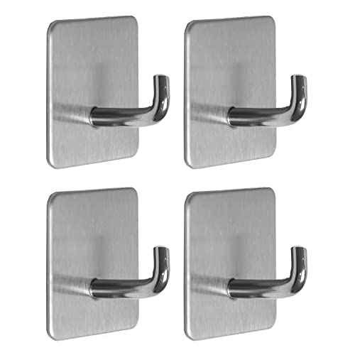 Ganchos Autoadhesivos para Toallas 4 Piezas, Ganchos Traseros Adhesivos para Baño, Toallero de Gancho, Ganchos de Acero Inoxidable No Perforados para Salón, Cocina Cover