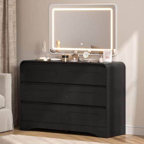 SOLACE FURNITURE Dresser with Mirror for Bedroom, Pre-Installed Slides, 6