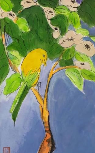 SGFGAD FHYWQ Walasse Ting Poster Abstrakte Wandkunst《Gelbe Vogelblume》von Walasse Ting Drucke Farbleinwand Gemälde für Wohnkultur 50x80cm Ungerahmt