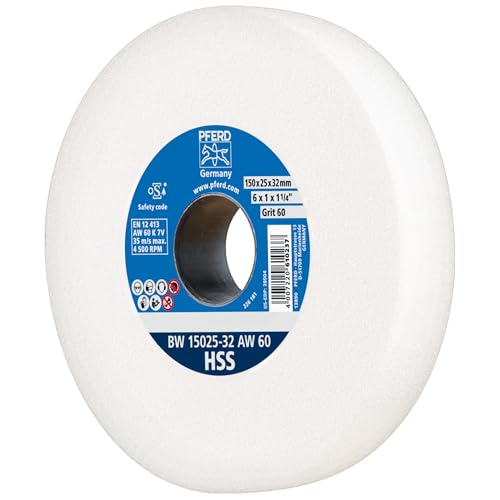 PFERD TOOLS Schleifbockscheibe HSS, 150x25x32mm, A60, 39008428 – Mittelharte Schleifscheibe zum Schärfen von HSS-Bohrern, mit Reduzierhülsen (25/20/16mm)