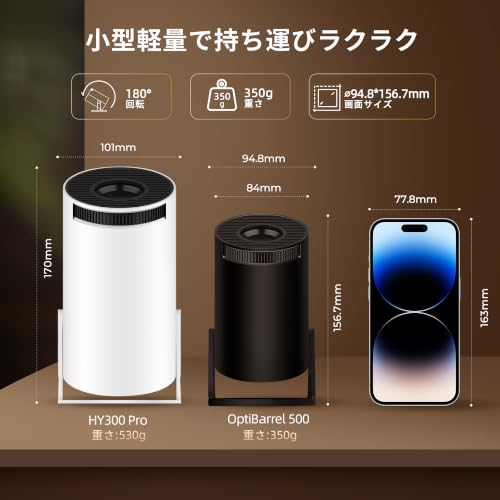 [Android TV 14.0・350g超軽量 ]プロジェクター 小型 高輝度 Netflix/YouTube/PrimeVideo対応 4K対応 1080P 180°回転 WiFi 6&Bluetooth5.4 HiFiスピーカー HDMI/IOS/Android/PC/PS接続可 自動台形補正 天井投影 ホームシアター projector 4k 日本語取扱書 スマホリモコン付き ブラック