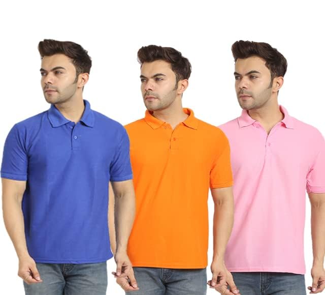 Image of KEOTI Poly Cotton(Mattey) Collar Neck Half Sleeves Tshirt for Men & Boys (Pack of 3), Plain-Regular Fit, Casual Wear, Polo Tees for Daily Use Stylish Comfortable Men's T-Shirt