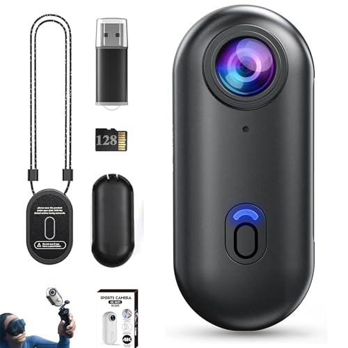 HD Action Camera, 128GB POV Pro 4k Camera, Pocket Thumb Action Cam, 120° Wide Angle, Wearable Video Recording, for Cycling, Diving and Outdoors Activities (Black Mid-Range)