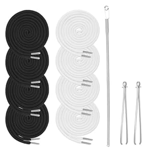 8 cordones de cordón, emparejados con 3 herramientas de enhebrador de cordón, cordones fiables para pantalones deportivos, adecuados para cordones de pantalones cortos, pantalones, chaquetas, abrigos