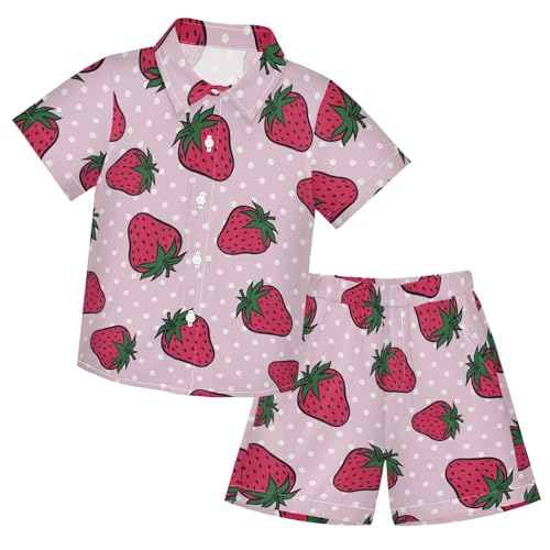 Image of CaTaKu Boys Hawaiian Button-Down Shirts and Short Sets, Boys Summer Outfits 2 Piece Clothes Set Size 3-10T