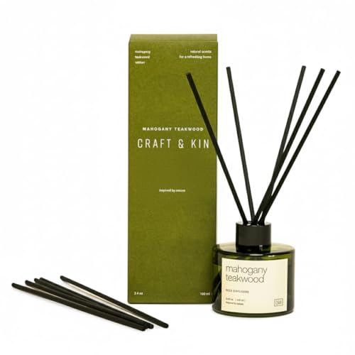 Craft & Kin Reed Diffuser Set Oakwood, Mahogany & Vetiver, Reed Diffusers for Home, Fragrance Diffuser Sticks, Oil Diffuser Sticks, Oil Diffuser with Sticks, Reed Diffuser for Men