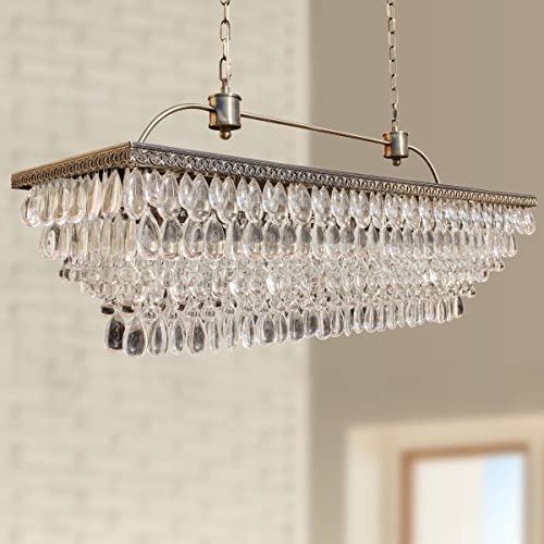 Lightupmyhome The Weston - Rectangle Chandeliers For Dining Room Decor, Antique Brass Finish Modern Light Fixture, Quality Crystal Chandeliers Chandelier Crystals 40" L X 14" W X 15.5" H #TOP3