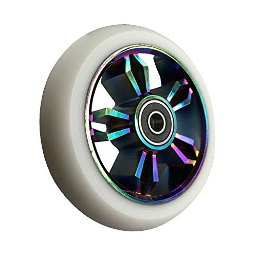 aibiku 2pcs Replacement 100mm Stunt Scooter Wheels with Abec 11 Bearing fit for TBF/Fuzion/BoldCube/Land Surfer Stunt Scooters (Colorful/White)