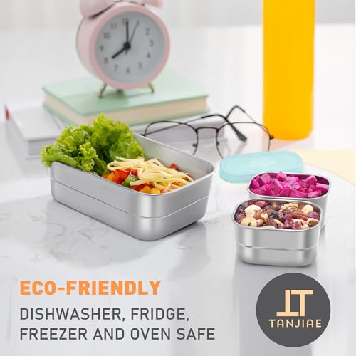 Image of Tanjiae 3 CUP+1 CUP Stainless Steel Lunch Snack Containers Set | Leak Proof 304 Stainless Steel Food Containers with Silicone Lids - Perfect Metal Lunch Box for Home and Travel (25oz+8oz*2)