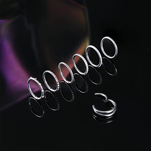 Yadoca 7Pcs 18G Surgical Steel Nose Rings Hoops For Women Men Opal Cz Clicker Hinged Segment Septum Lip Hoop Nose Rings Helix Cartilage Conch Daith Rook Earrings Piercing Jewelry 8Mm #TOP5