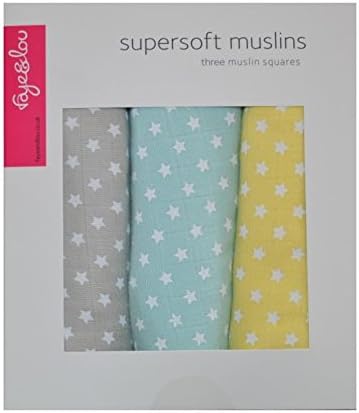 Faye and Lou Super-Soft Muslin Squares, Pastel Yellow/Blue/Grey, Mini Star