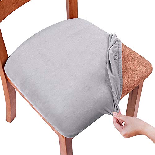 smiry Stretch Chair Seat Covers for Dining Room, Velvet Dining Chair Seat Protectors Chair Slipcovers, Set of 4, Light Grey - Cosy Home Interiors smiry Stretch Chair Seat Covers for Dining Room, Velvet Dining Chair Seat Protectors Chair Slipcovers, Set of 4, Light Grey