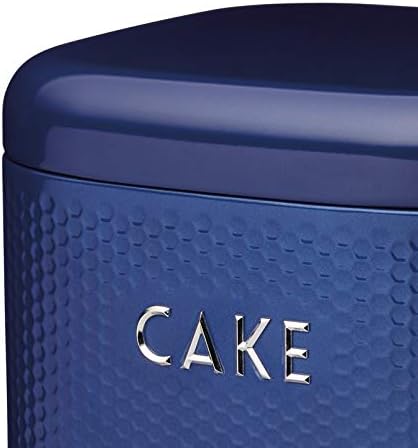Kitchen Craft Lovello Textured Cake Storage Tin with Geometric Hexagon Pattern, 26 x 26 x 19 cm (10" x 10" x 7.5") - Midnight Navy