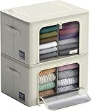 Sorbus Storage Bins with Divided Interior, Foldable Stackable Container Organizer Set with Large Window & Carry Handles, Bedroom Closet Organization for Bedding, Linen, Clothes (Two Section - Beige)