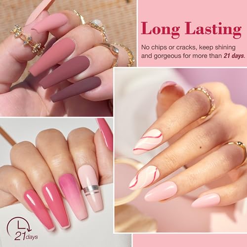 Azurebeauty 17Pcs Dip Powder Nail Kit Starter, Clear Nude Pink Glitter 8 Colors Acrylic Dipping Nails Powder Starter Kit With Base/Top Coat Activator Liquid Set For French Nail Manicure Art Salon Home #TOP2