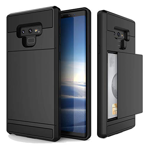 Galaxy Note 9 Case, Crosspace Galaxy Note 9 Wallet Case Defender Bumper Soft Rubber Hard PC Back Hybrid Shockproof Slide Cover Flexible Protective with Card Holder Slots for Samsung Note 9-Black