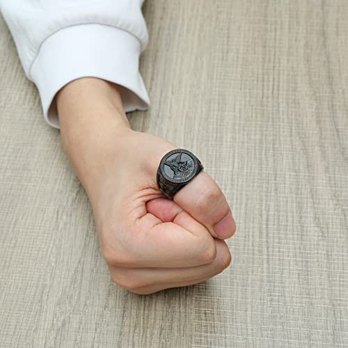 Image of HZMAN St. Michael San Miguel The Great Protector Archangel Defeating Satan Figurine Stainless Steel Amulet Ring