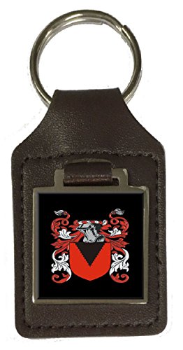 Porte-clés en cuir Higbee marron avec blason de famille pour clé de maison
