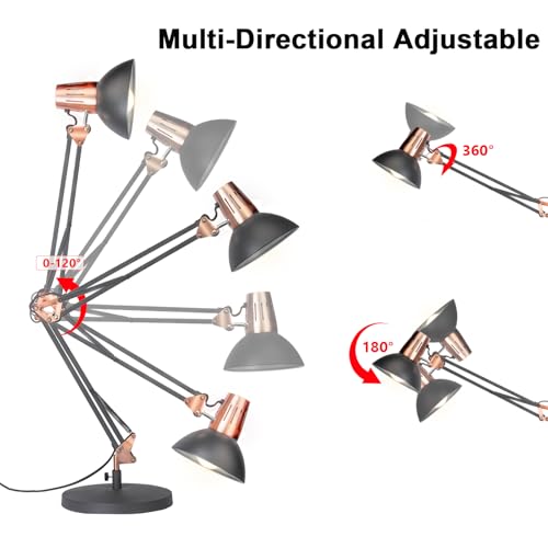 Image of FIRVRE Black Retro Metal Swivel Arm Desk Lamp Adjustable Architect Morden Table Lamp High Task Lamp with Switch for Bedroom Study Room Home Office