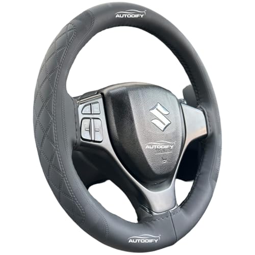 Image of Black Leather Steering Wheel Cover Universal Fit, Anti-Slip, Breathable, Comfortable Grip, Durable & Stylish for Cars Easy Install, Long-Lasting Protection,Non-SlipDesign.
