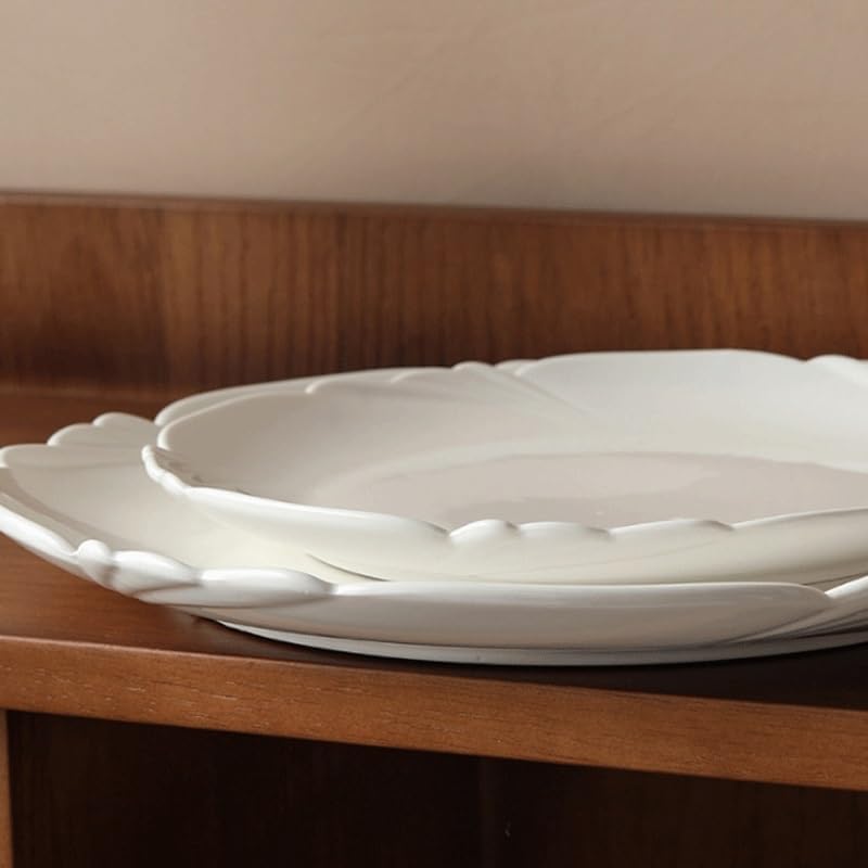 Petal Shaped Plates Ceramic Shallow Serving Dish Relief Western Restaurant Tableware