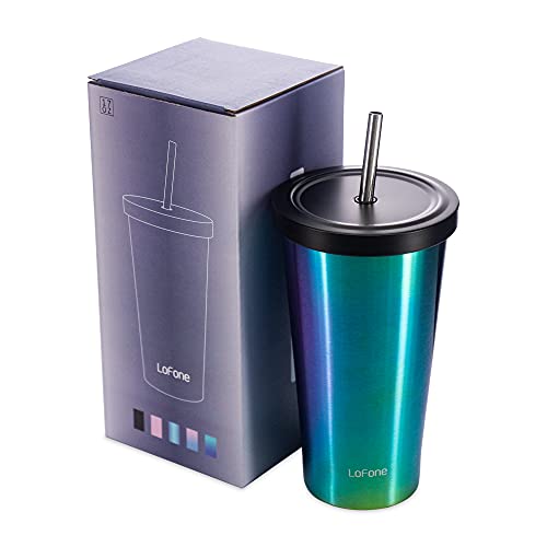 Vaso con popote de acero inoxidable de 17 onzas, 500 ml, taza térmica de viaje de doble pared, taza de café de acero… - Imagen 6