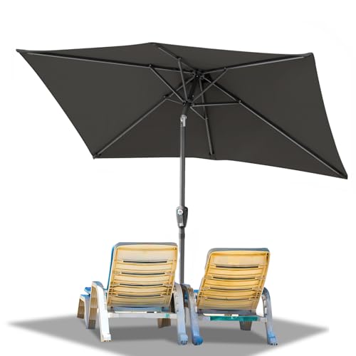 Ollewiellan Parasol, 210 x 140 cm, grijs met zwengel, rechthoekig, zweefparasol, tuinparasol, terrasparasol, zonwering UV50+, knikbaar, waterdicht, voor tuin, terras, zonder standaard