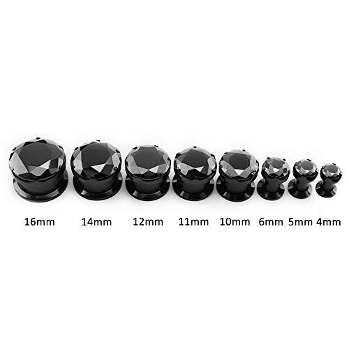 ZS Black CZ Stone Ear Gauges Stainless Steel Screw Plugs Tunnel Ear Expander Stretcher Piercing2