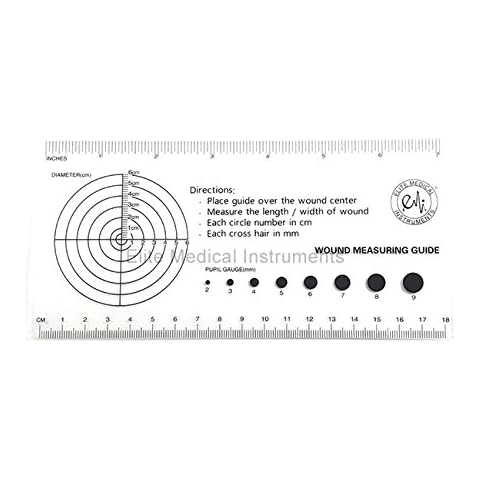 EMI Multi-purpouse Medical Ruler with Wound Measuring and Pupil Gauge Reference Guide Cover