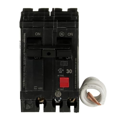 ABB Q-Line THQL2130GFTP 30A Double Pole Circuit Breaker • 30 Amp Double Pole Ground Fault Breaker with Self-Test • 120/240 VAC 2-Pole Ground Fault Circuit Interrupter • GFCI Interrupter