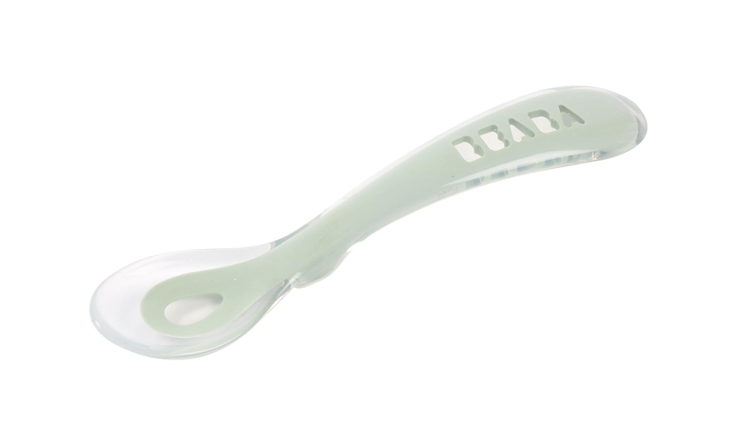 Béaba - Silicone Spoon for Baby and Children - Stage 2 - Soft - Rounded tip - Ergonomic Handle - Blue