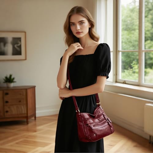 Image of WITERY Crossboby Bag for Women - Soft PU Leather Multi-Pocket Shoulder Bag Handbag with Adjustable Strap