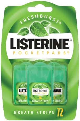 Listerine Fresh Burst PocketPaks Breath Strips - Travel Size, Kills 99% of bacteria, Mini Breath Fresheners, Party Favor, Goodie Bag, Fresh Burst 72 Total Breath Strips (3 Pack x 24ct)