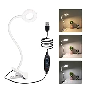LED 8W Lampe de Bureau à Pince et Interrupteur, 3 Couleurs d’éclairage et 10 Intensités Variable, Flexible 360° col de Cygne, Lampe de Chevet USB pour Lire, Étude et Travail, Blanc (Non Adapteur)