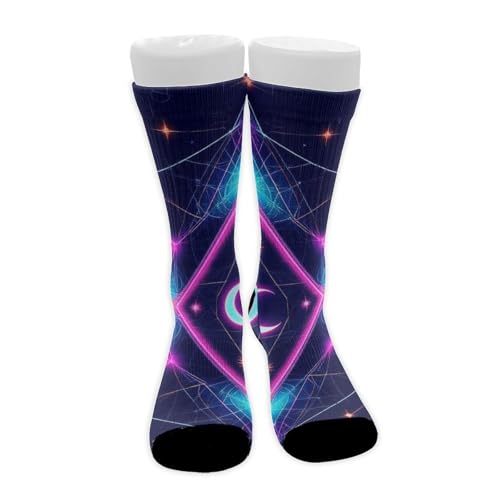 Meaudiwes Leisure Sports Climbing Walking Socks Breathable Non Slip Socks Fashion Dress Decor Sacred Symbols Sun Moon Trippy Purple