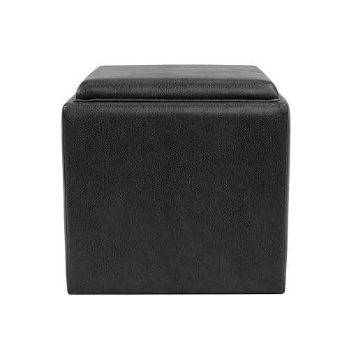 HomePop Home Decor Storage Ottoman with Tray Top|Upholstered Modern Square Storage Ottoman with Storage for Living Room & Bedroom, Black Faux Leather by HomePop - Image 5