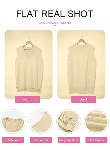 Image of EVALESS Oversized Sweater Vest for Women V Neck Sleeveless Solid Color Loose Pullover Sweater