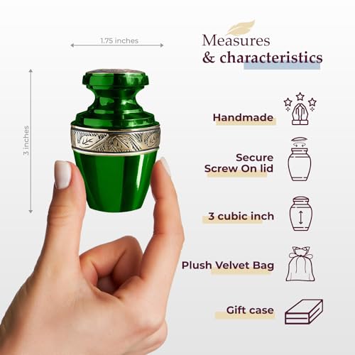 Trupoint Memorials Small Urns for Human Ashes Keepsake, Decorative Mini Cremation Urn for Adult Men and Women, Small Grecian Green and Gold - Thumbnail 2
