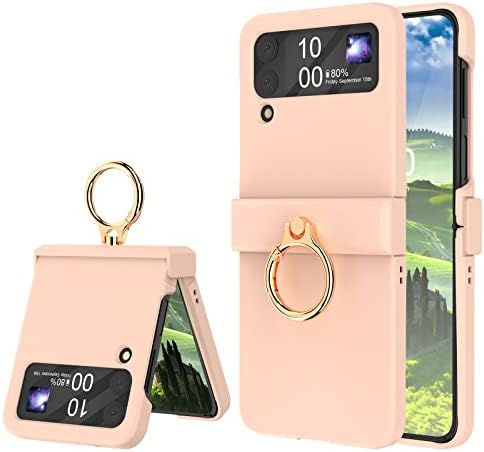 Compatible with Galaxy Z Flip 4 Case with Hinge Protection & Ring Kickstand,Slim and Thin Protective Case Cover for Samsung Z Flip 4 5G (Pink)