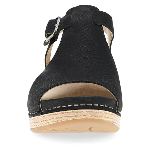 Image of Dansko Laverne Peep-Toe Sandals for Women - T-Strap Design with Stain Resistant Nubuck Leathers