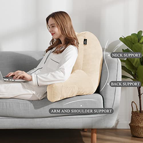 Downluxe Reading Pillow With Support Arms, Bed Pillows For Sitting Up In Bed/Couch, Large Adult Arm Pillow With Shredded Memory Foam And Removable Cover (20 X 15 Inches Beige) #TOP4
