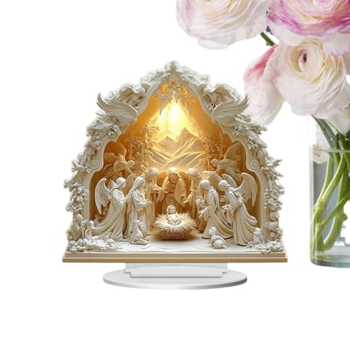 Belén de Navidad para interiores | Cartel acrílico 2D | Decoración navideña como cuna de mesa - Para familia cristiana, decoración del hogar al aire libre, chimenea, repisa de chimenea, dormitorio