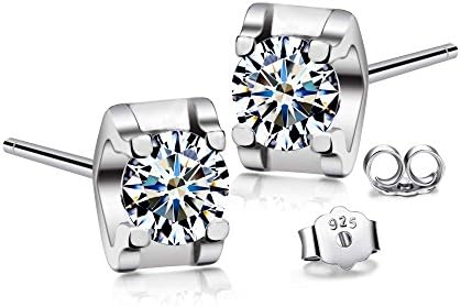 T400 925 Sterling Silver Stud Earrings Cubic Zirconia CZ Simulated Diamond Unisex Gift for Women Men