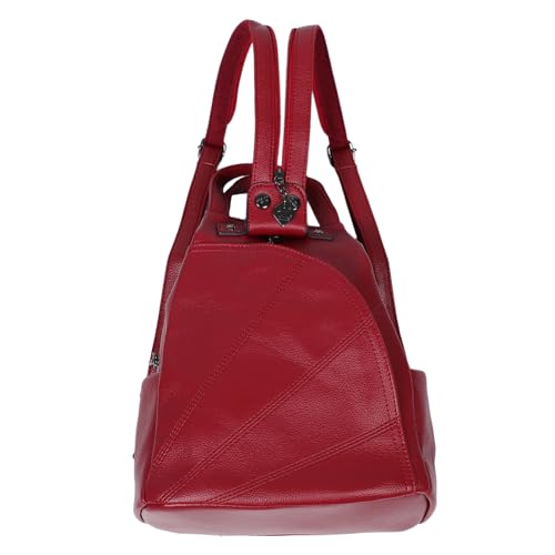 Sac à dos femme cuir synthétique rouge vintage spacieux multi-compartiments voyage