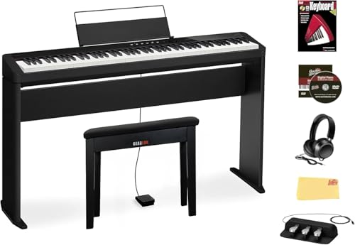 Casio PX-S3100 Privia Digital Piano - Black Bundle with CS-68 Stand, SP-34 Three-Pedal System, Bench, Headphones, Instructional Book, Online Lessons, and Austin Bazaar Polishing Cloth