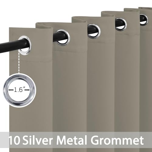 Yakamok 72 Inch Long Light Blocking Blackout Curtains, Room Darkening Thermal Insulated Blackout Drapes with Grommet for Bedroom (62x72Inch, Taupe, 2 Panels)