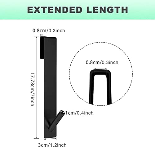 AIEX 2pcs 7 Inch Shower Glass Door Hooks, Stainless Steel No-Drilling Extended Towel Hanging Hooks over Frameless Shower Door for Bathroom-Black