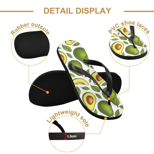 Sinestour Avocado Leaves White Flip Flops for Beach Thong Sandals Anti-slip Lightweight Flat Slippers for House Indoor Outdoor3